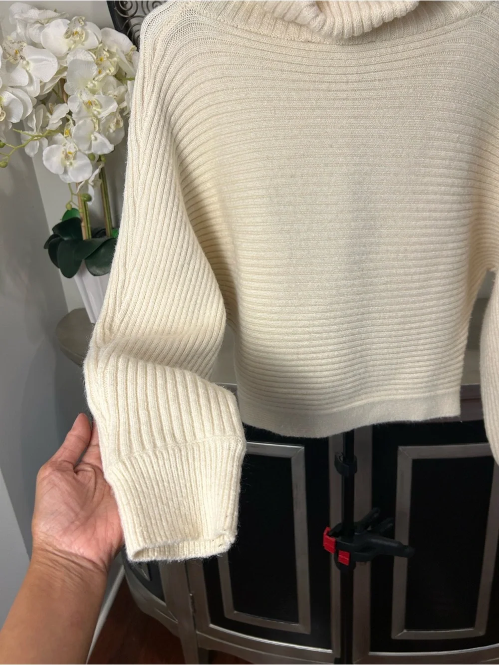 fab'rik Cream Ribbed Turtleneck Sweater